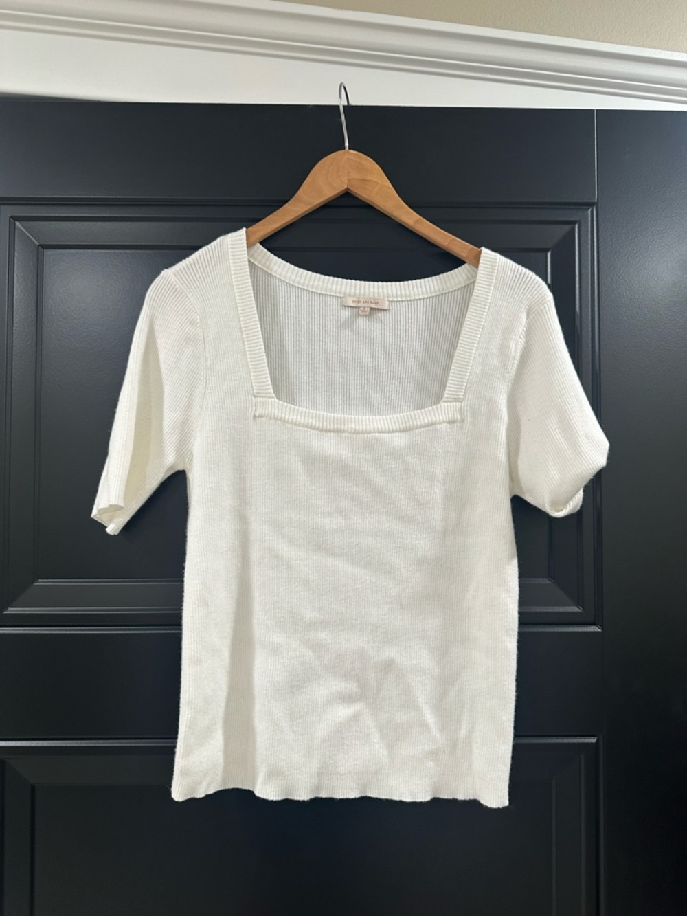 Skies Are Blue Square Neck Short Sleeve Knit Top - White